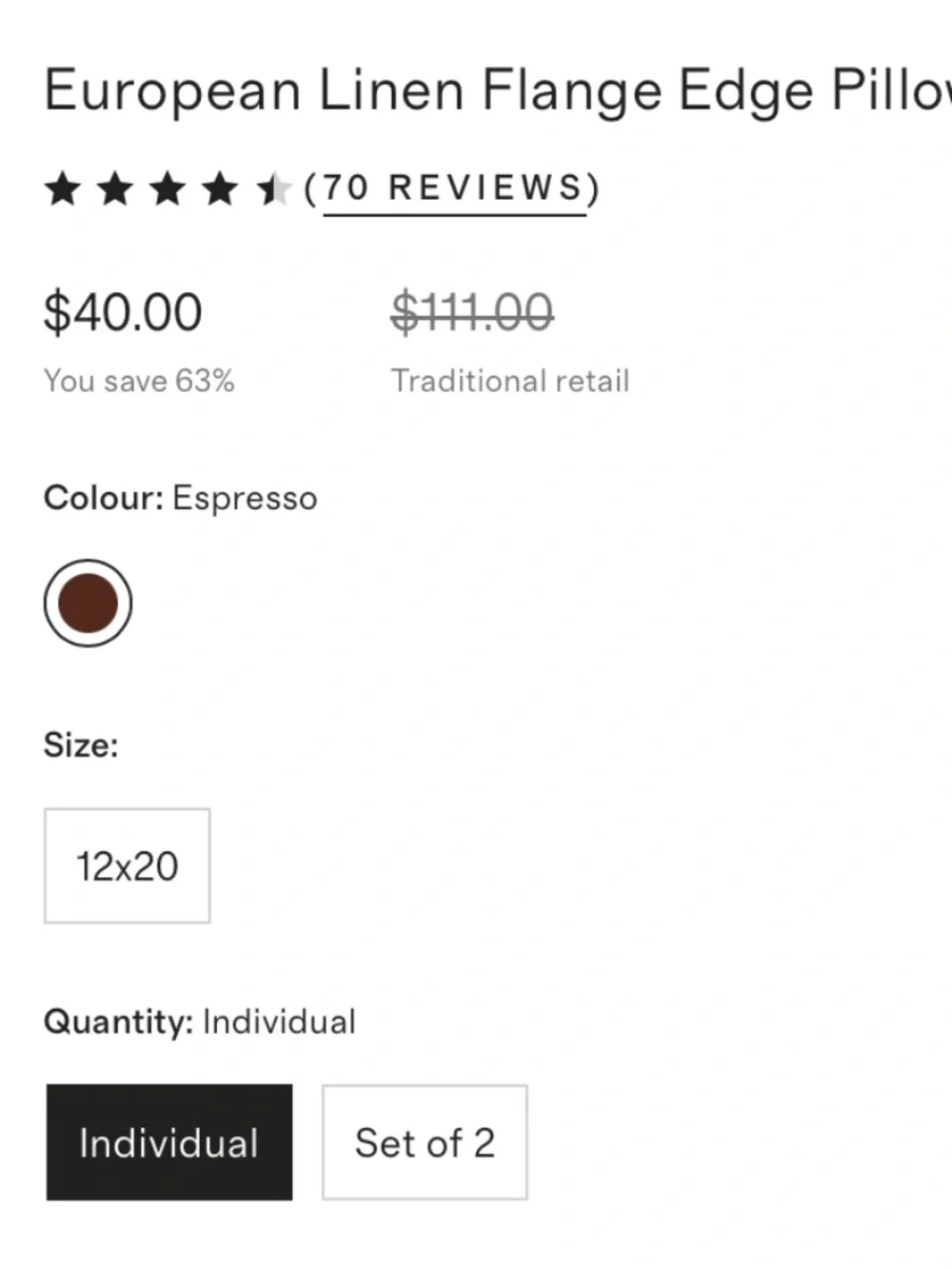 European Linen Flange Edge Pillow Cover 12 x 20 Espresso Brown